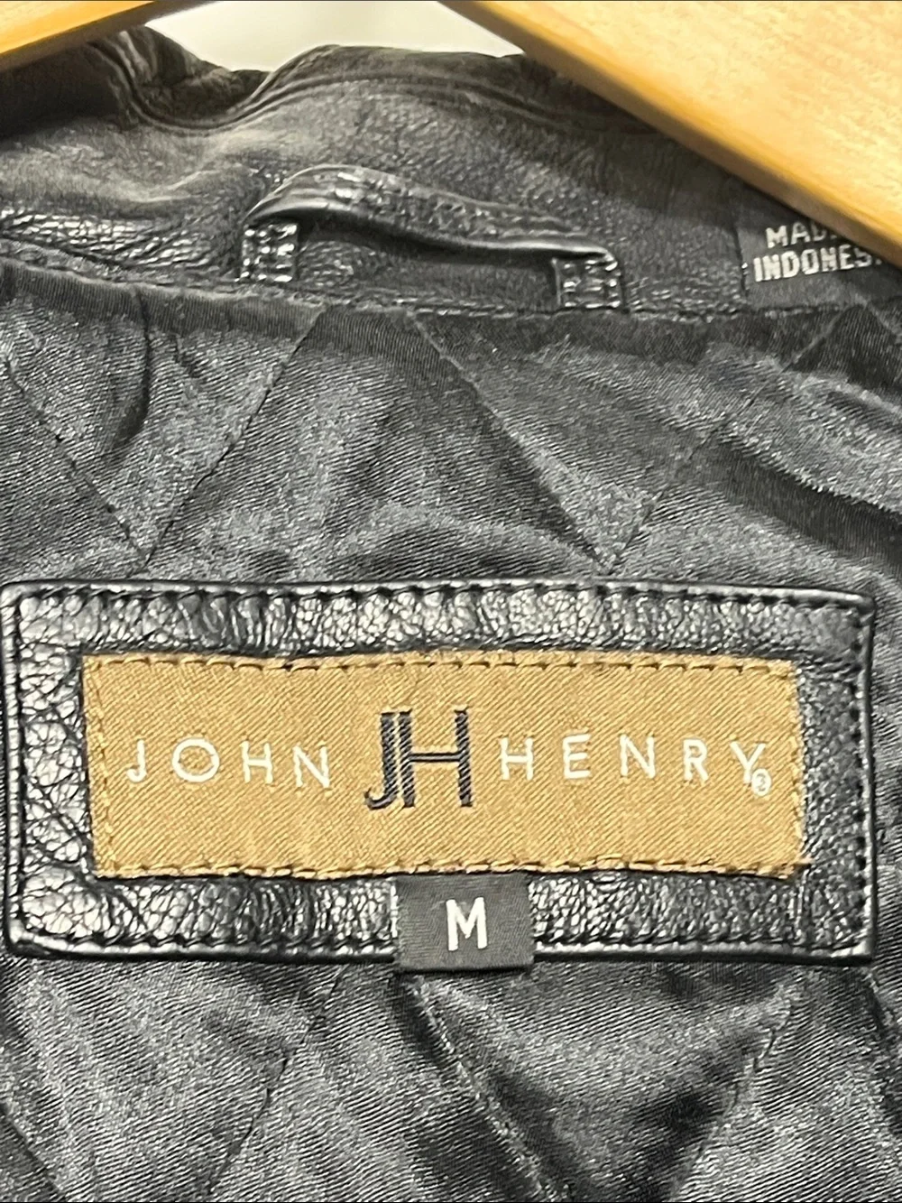 John Henry Black Genuine Leather Car Coat Jacket Quilted Lined Men’s M